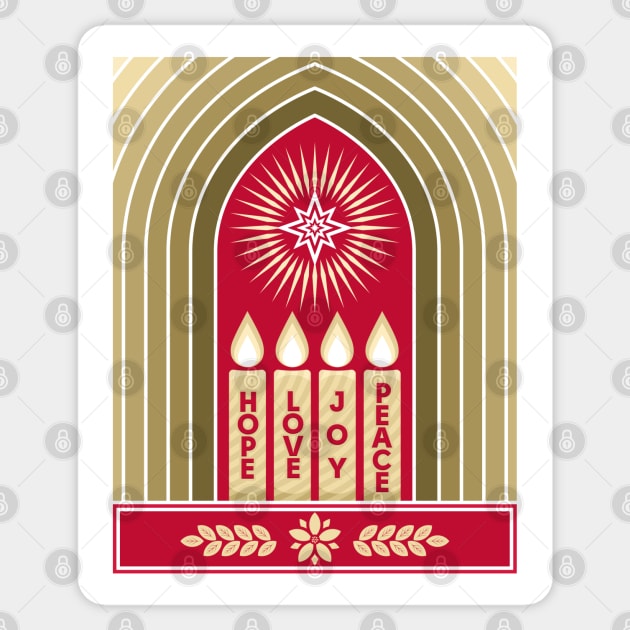 Four Advent candles lit in anticipation of the birth of Jesus Christ Sticker by Reformer